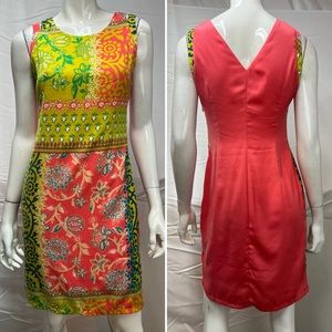 Surkana Women’s Small Chartreuse Coral Floral Mini Sheath Dress Anthropologie